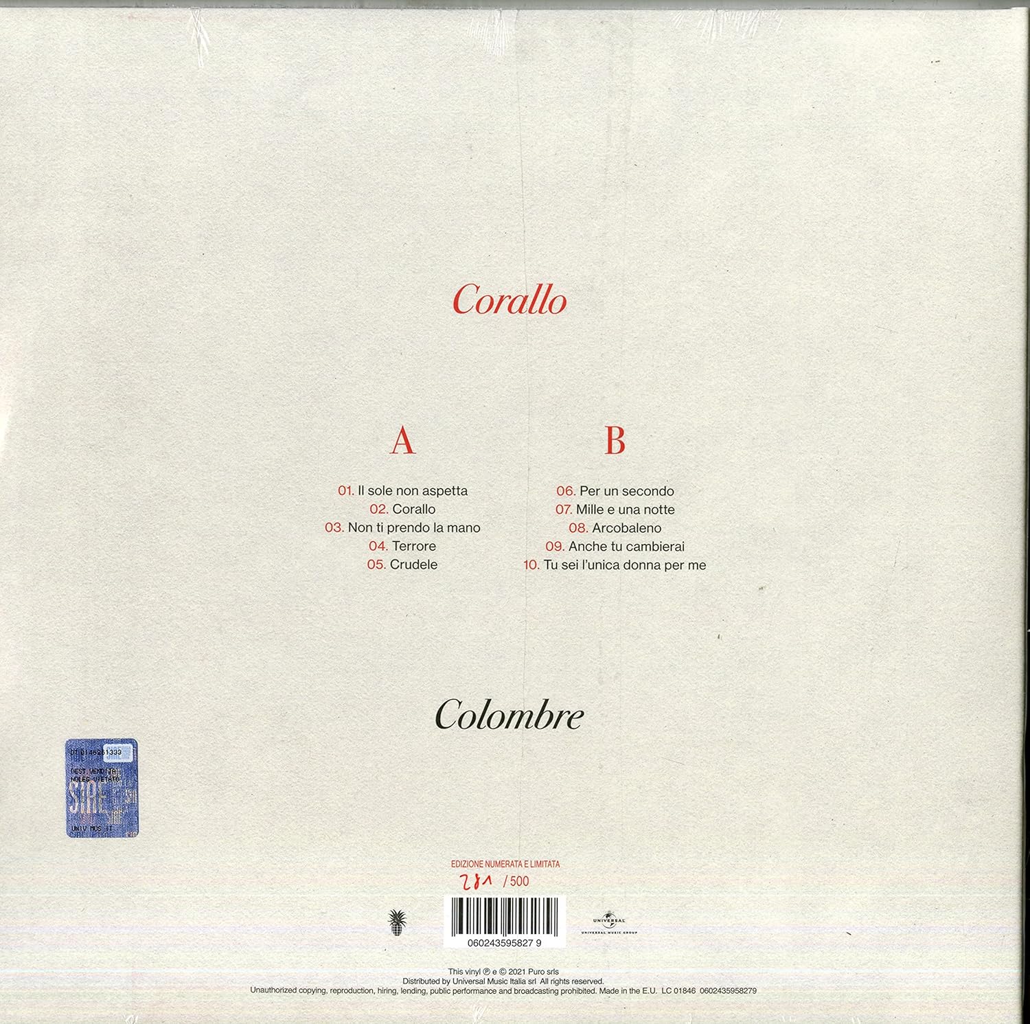 Corallo (Vinile Rosso Numerato E Autografato t.)