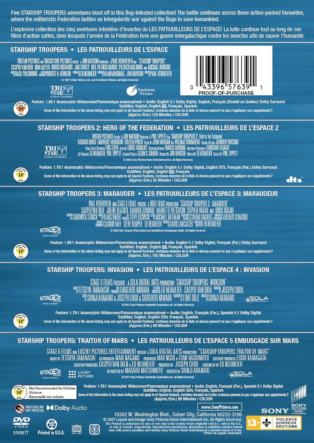Starship Troopers / Starship Troopers 2: Hero Of The Federation / Starship Troopers 3: Marauder / Starship Troopers: Invasion / Starship Troopers: Tra