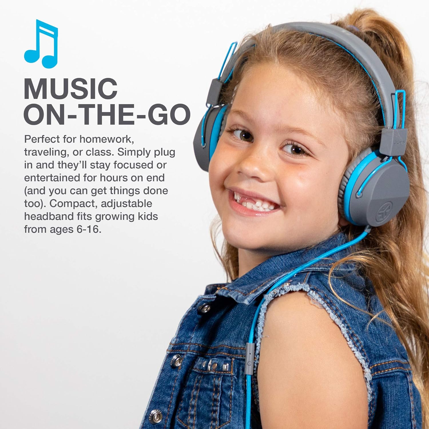 JLab JBuddies Studio Kids Headphones Wired - On-Ear Childrens Headphones for Boys & Girls, Volume Limited Kids Earphones with Microphone, Noise Isolation, Adjustable Child Headphones