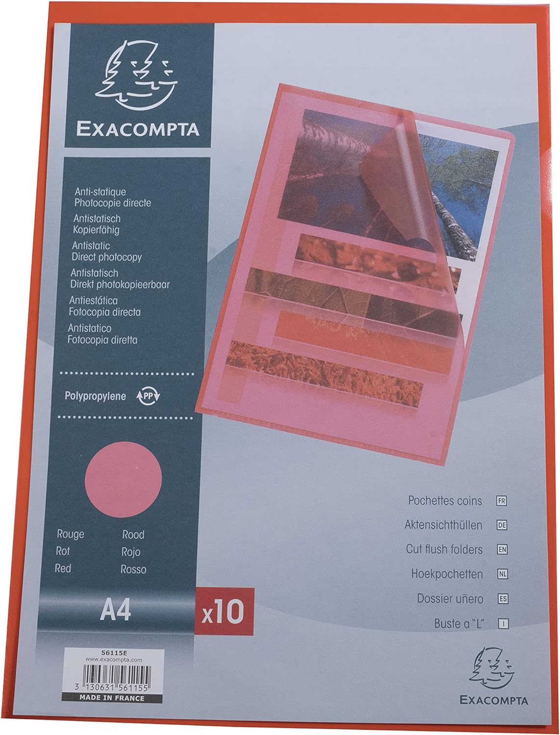 Exacompta - Ref 56115E - Grained PP Cut Flush Folder - Suitable for A4 Documents, 0.1mm Polypropylene, Top-Right Opening, Cut Out For Easy Opening - Red (Bag of 10
