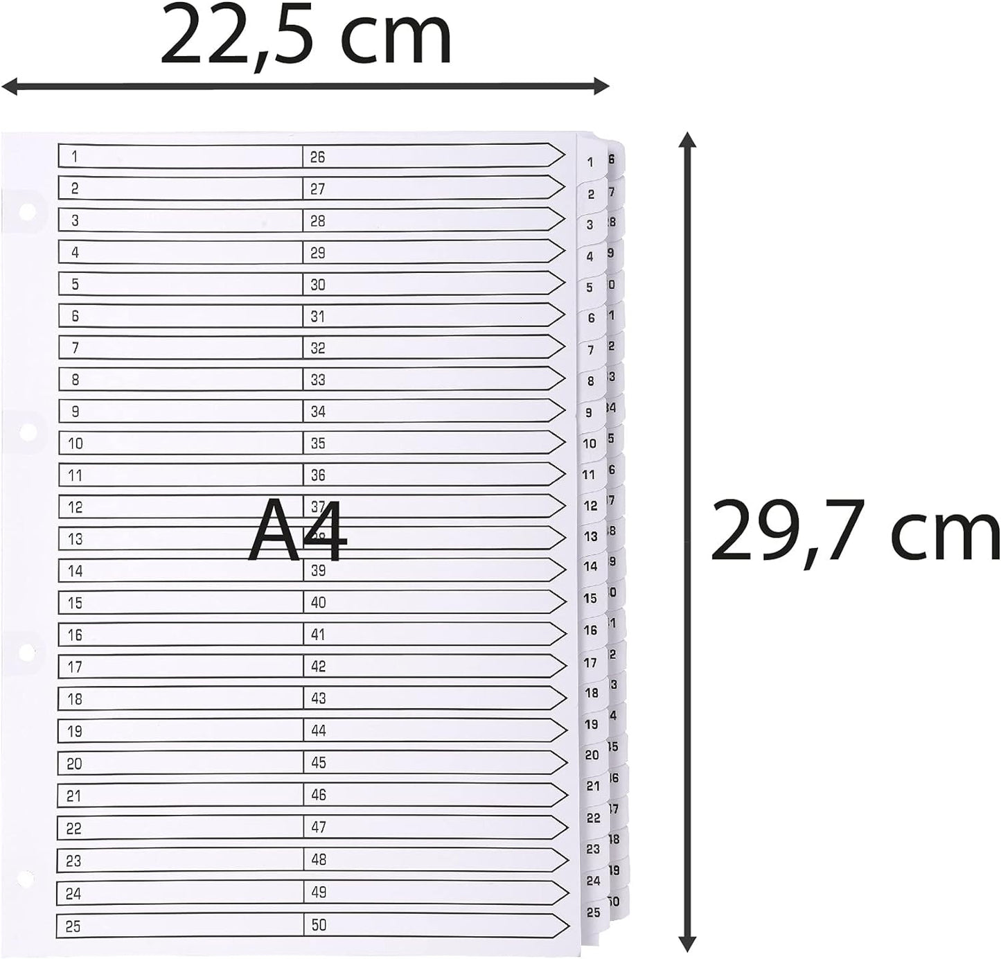 Exacompta - Ref MWD1-50Z - Mylar Printed Indices - For Use WithA4 Documents, Pre-Punched, 160gsm White Card with Reinforced Plastic Tabs, FSC-Certified - 50-Part Dividers (1-50
