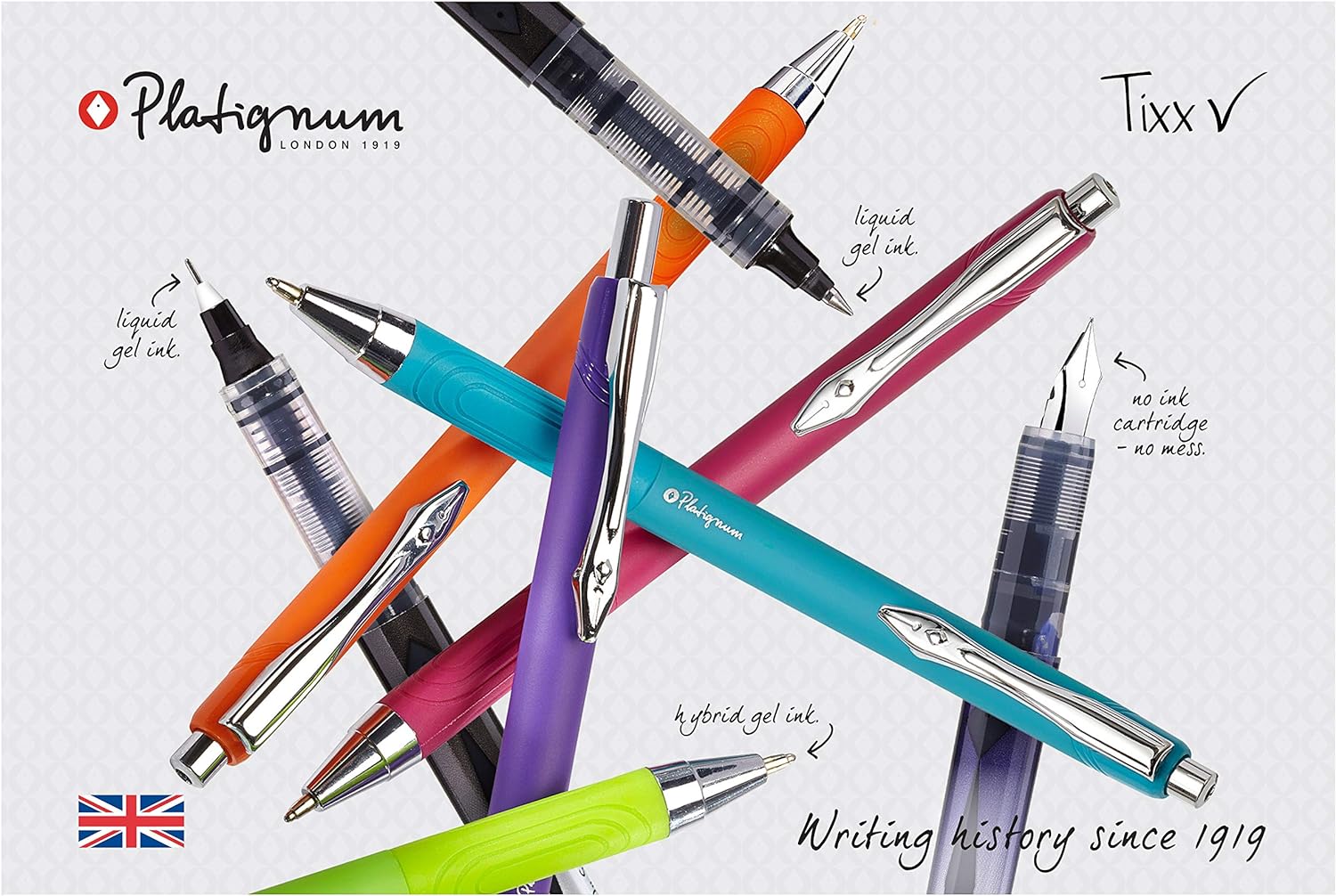Platignum Tixx Purple Ballpoint Pen Soft Grip Barrel with Hybrid Gel Ink for Smudge-Free and Ultra-Smooth Writing