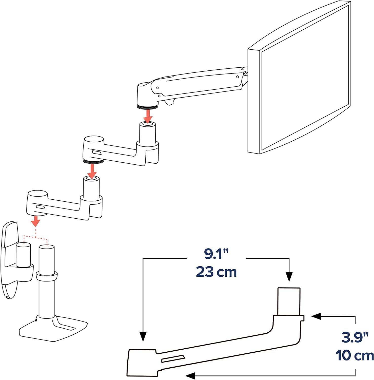 Ergotron – LX Monitor Arm Extension – Add-on for LX Desk and LX Wall Monitor Arms, LX Keyboard Arm –