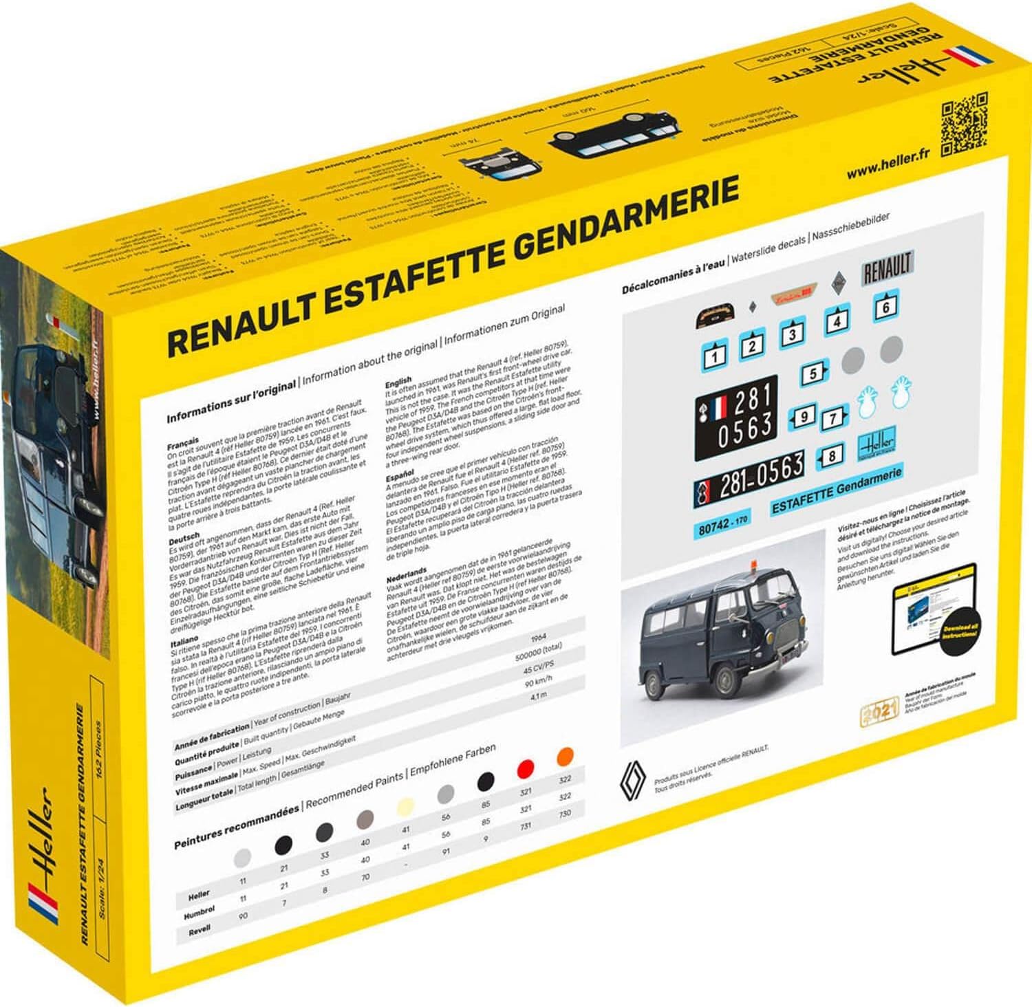 Heller HEL80742 1:24-Renault Estafette Gendarmerie Scale Model kit, Grey