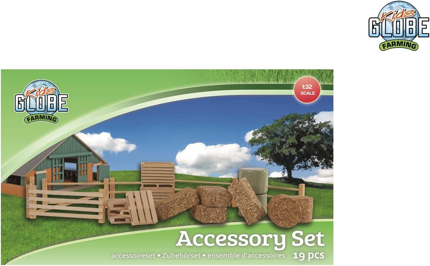 Kids Globe Farming Accessory Set with Fences Hay Bales Potato Crates and Pallets 19 Pieces Wooden 1:32 610253 Multi-Coloured