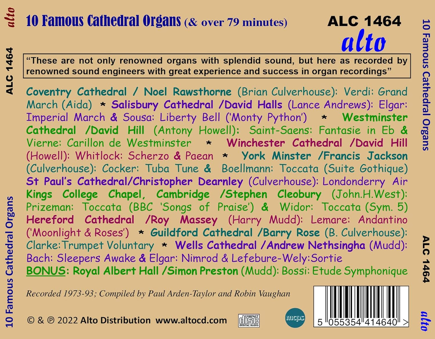 10 FAMOUS CATHEDRAL ORGANS (recorded by legendary Sound engineers)