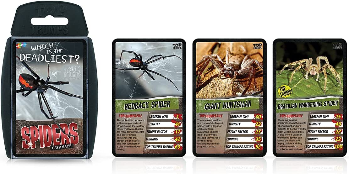 Top Trumps Spiders Classics Card Game, Discover facts about the Goliath bird eater, Black Widow and Wheel Spider in this educational pack, 2 plus players makes a great gift for ages 6 plus