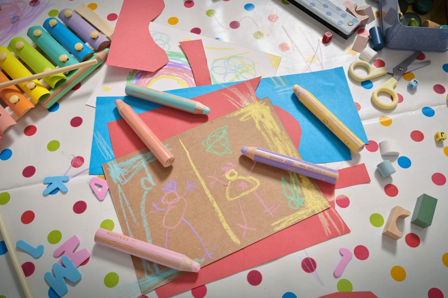 Multi-Talented Pencil - STABILO woody 3 in 1 - Pack of 6 - Assorted Pastel Colours with Sharpener
