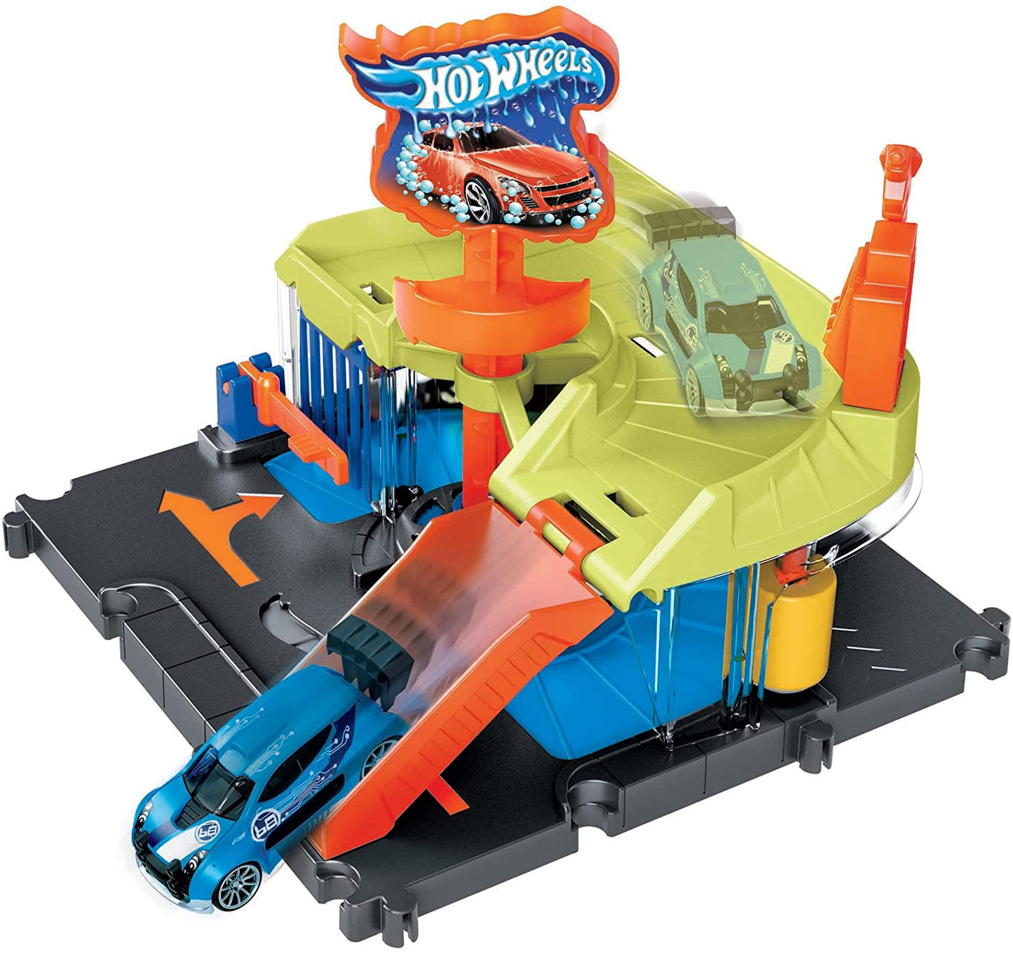 Hot Wheels City Lavadero de Coches exprés Pista para Coches de Juguete, Incluye 1 vehículo, +4 años (Mattel HDR27
