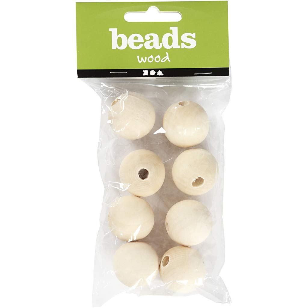 Wooden beads, D: 25 mm, hole size 4,5 mm, china berry, 8pcs
