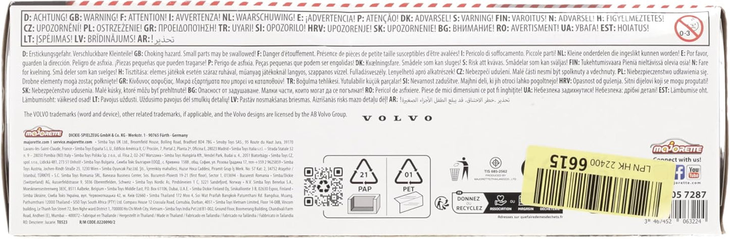 Majorette – Volvo Baustellenfahrzeuge 4er Geschenkset – Bagger, Radlader, Kipplaster, Knicklenker, Spielzeugautos aus Metall, für Kinder ab 3 Jahren, Schwarz/Gelb