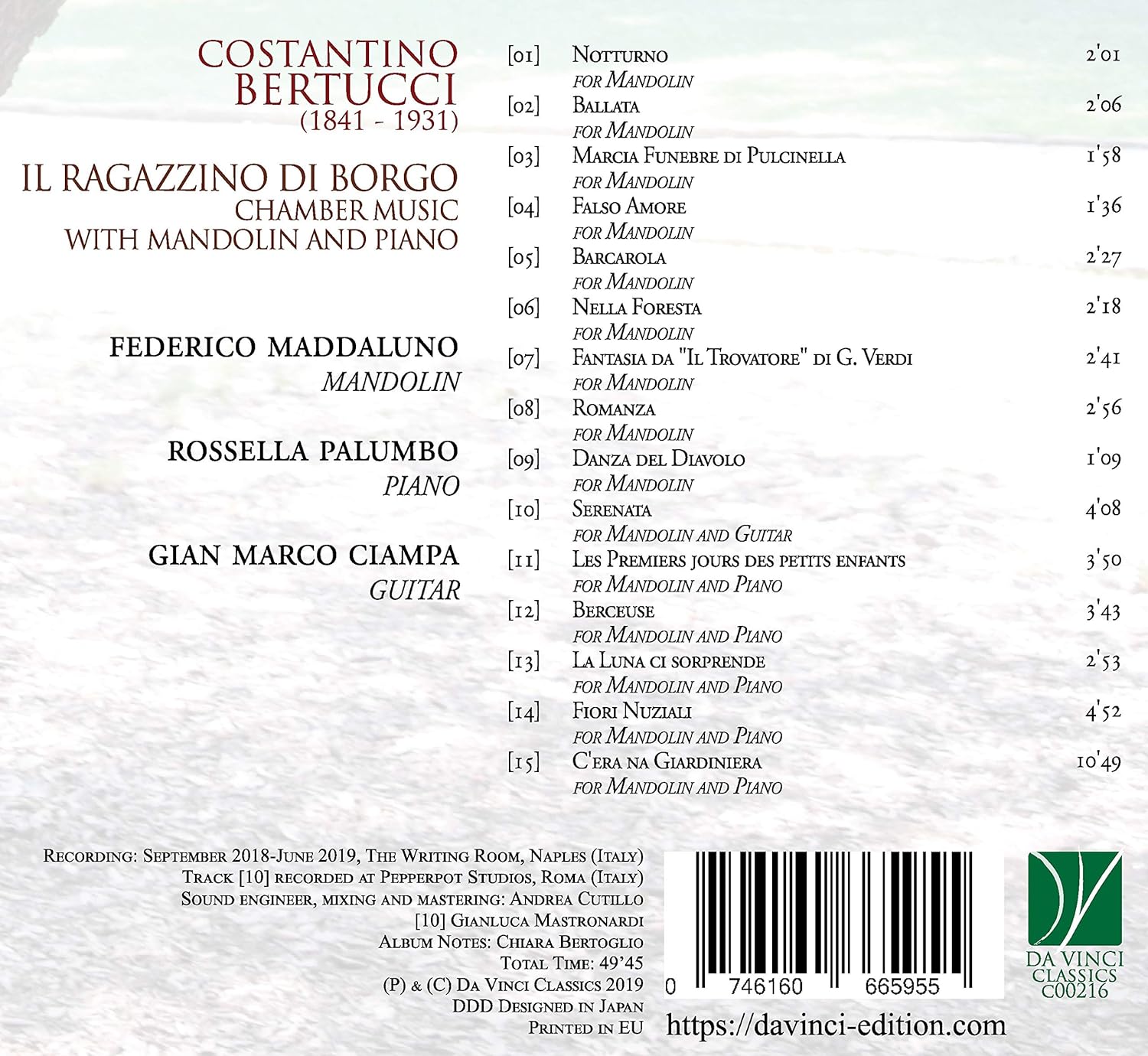 Bertucci: Il Ragazzino Di Borgo - Chamber Music With Mandolin & Piano