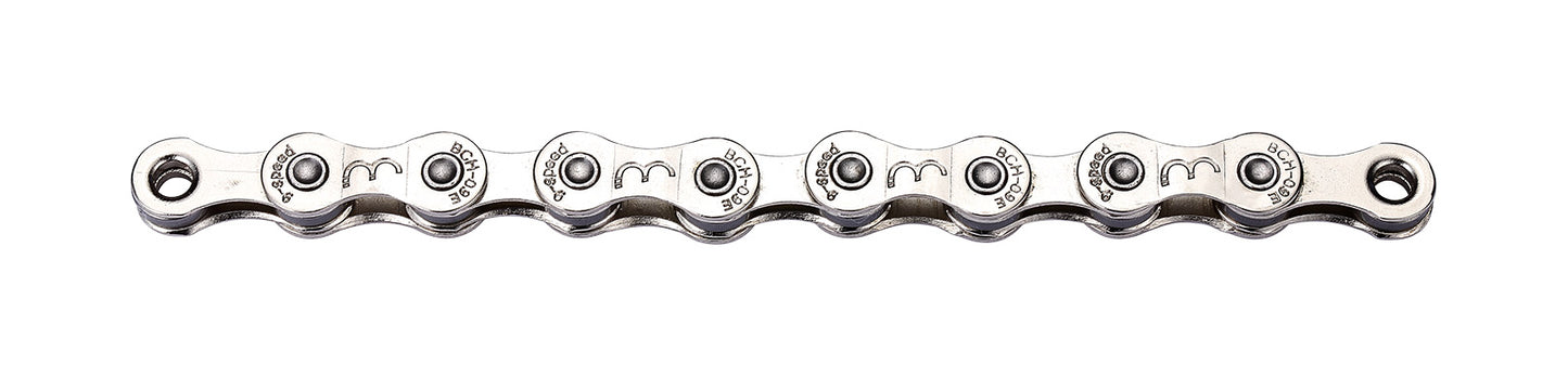 BBB Cycling E-PowerLine Cycling Chain Bikechain with SmartLink QuickLink Included Bicycle Chain E-bike Specific Ebike Chain for 9-Speed Chain Bikes 136 Links Harden treatment Silver BCH-09E