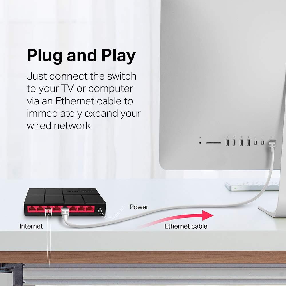MERCUSYS 8-Port 100/1000Mbps Desktop Ethernet Switch/Hub, Ethernet Splitter, Saves Power by Up to 82%, Plug & Play, No Configuration Required (MS108G