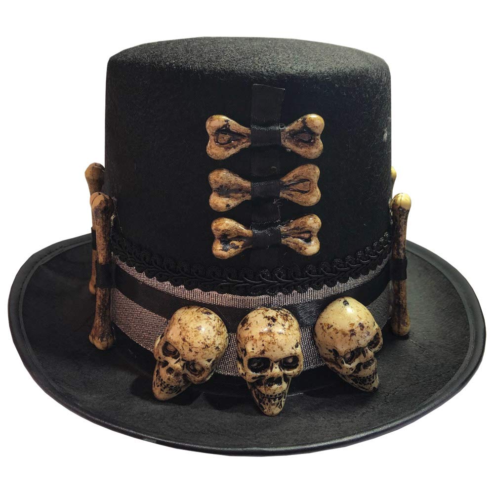 Nemesis Now Priest's Skull And Bone Top Hat Voodoo-Cappello con Teschio e Osso del sacerdote, Poliestere, Nero, Taglia Unica