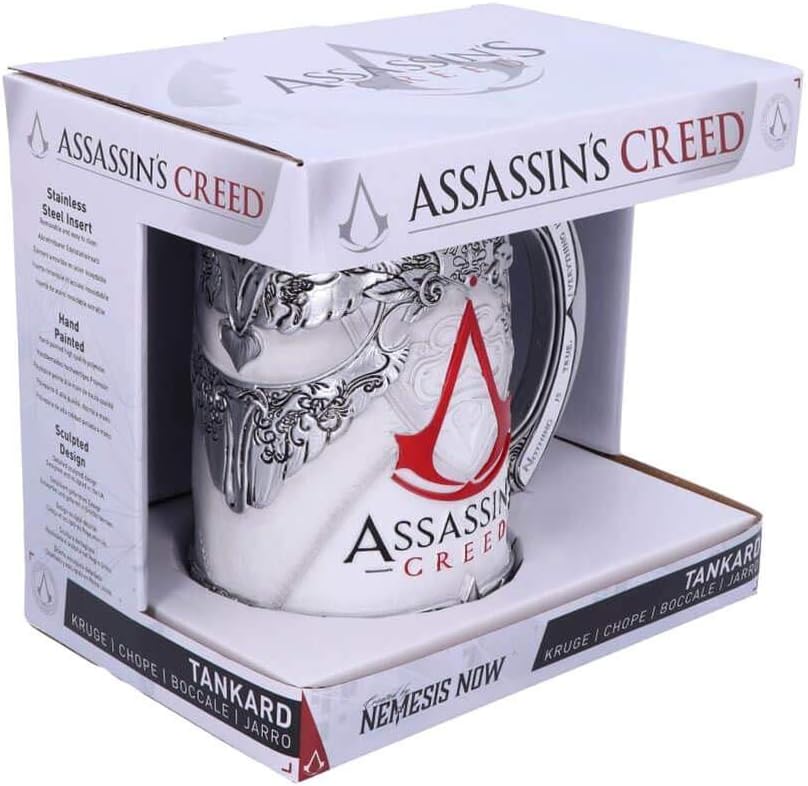 Nemesis Now B5296S0 Officially Licensed Assassins Creed White Game Tankard, Resin w. Stainless Steel, 300 milliliters, Multicolour