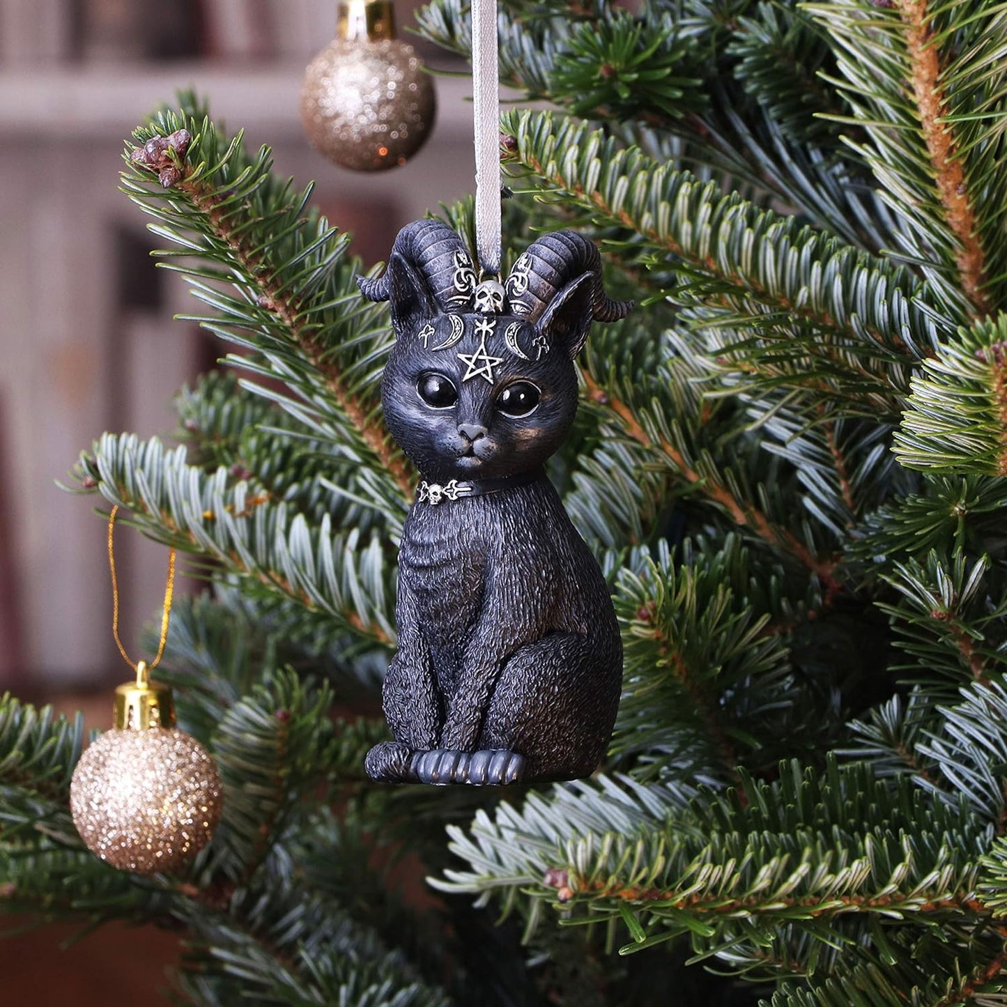 Nemesis Now Cult Cuties Pawzuph Hanging Ornament 10cm, Resin, Black, Scarily Adorable Horned Cat Hanging Ornament, Horned Cat, Cast in the Finest Resin, Expertly Hand-Painted
