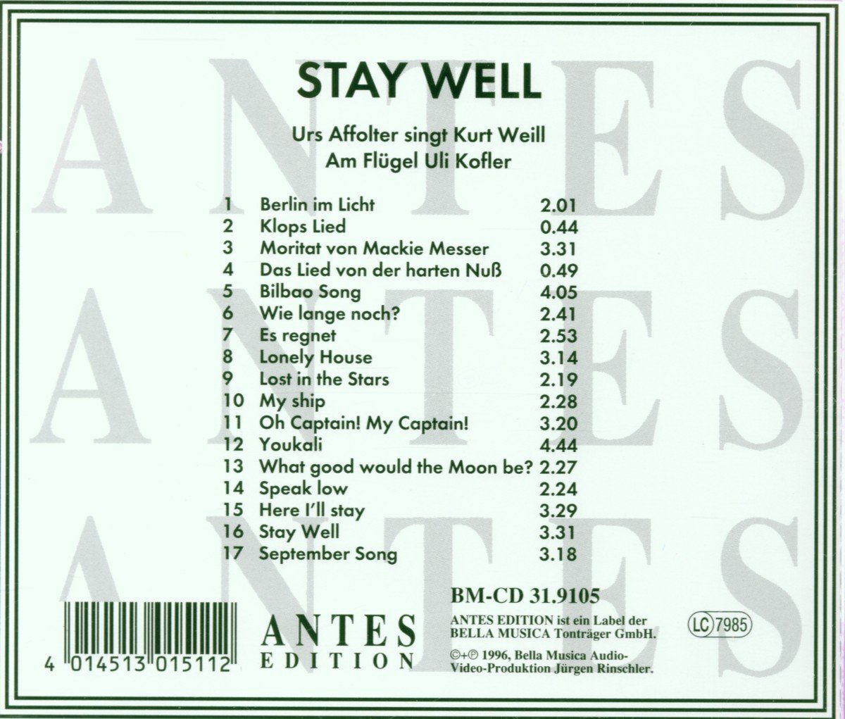 Stay Well: 17 Songs By Kurt Weill