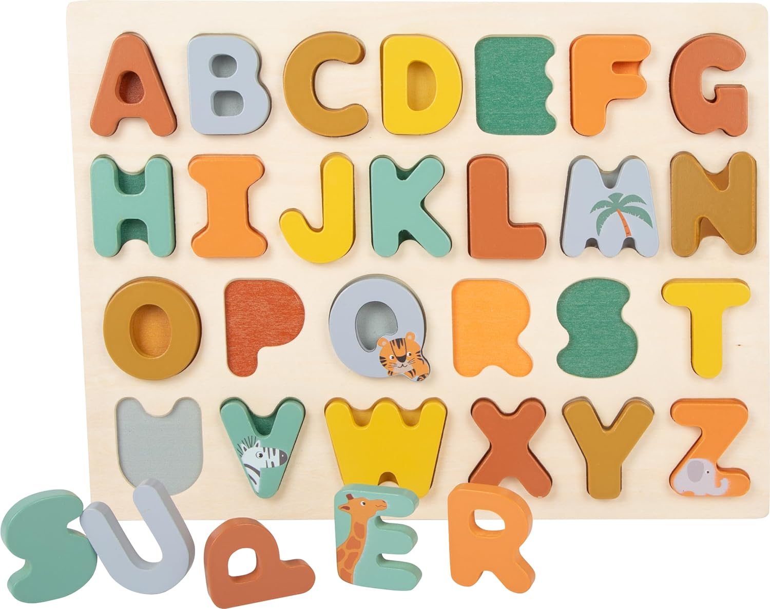 Small Foot-11703 ABC Safari small foot, de Madera, a Partir de los 2 años de Edad. Elefante Puzzles, Multicolor (11703