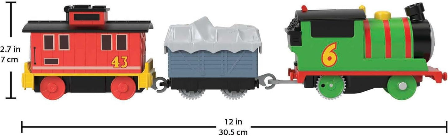 Thomas & Friends Percy & Brake Car Bruno Motorized Battery-Powered Toy Train Set for Preschool Kids Ages 3 Years and up