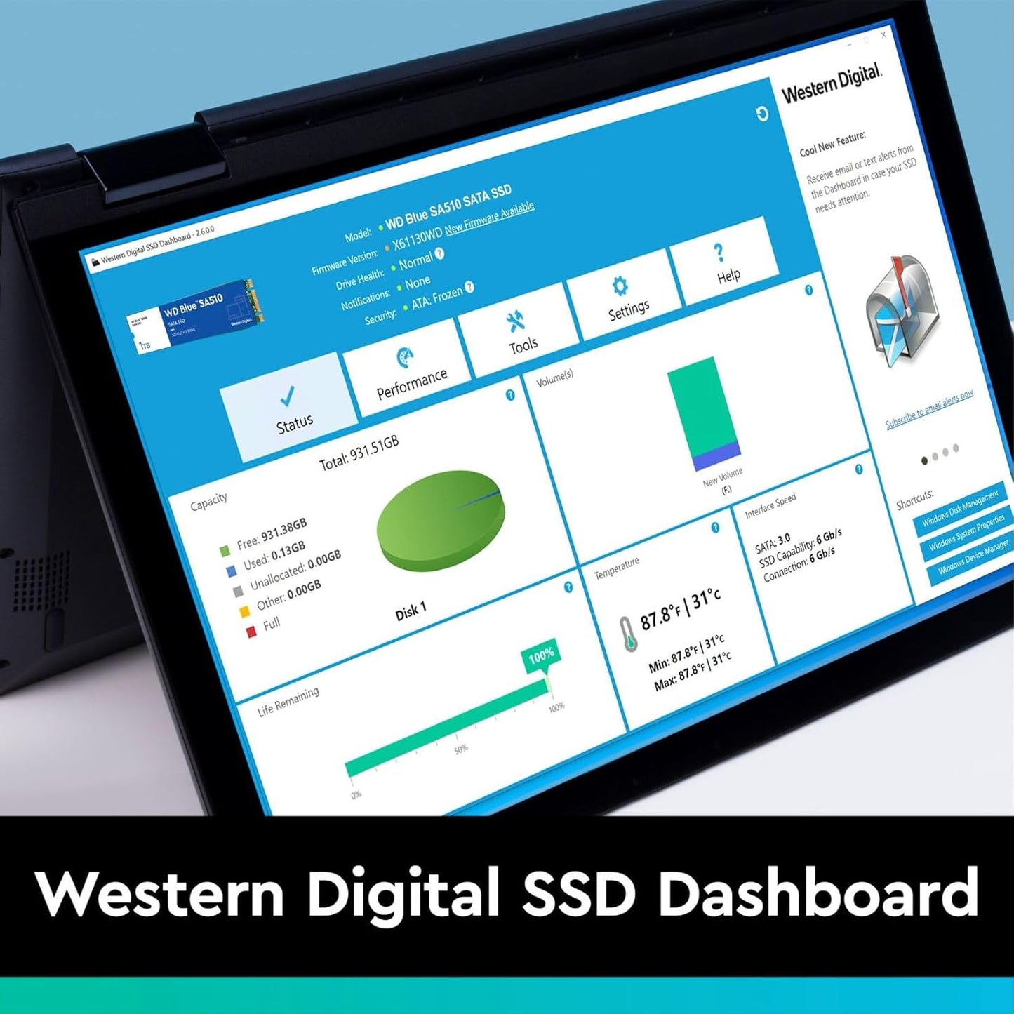 WD Blue SA510 250GB SSD, 2.5" SATA SSD, up to 555 MB/s, SSD 250GB, Includes Acronis True Image for Western Digital, Disk & Cloning Migration, Flexible backup & recovery, ransomware protection 2.5" SATA 250GB