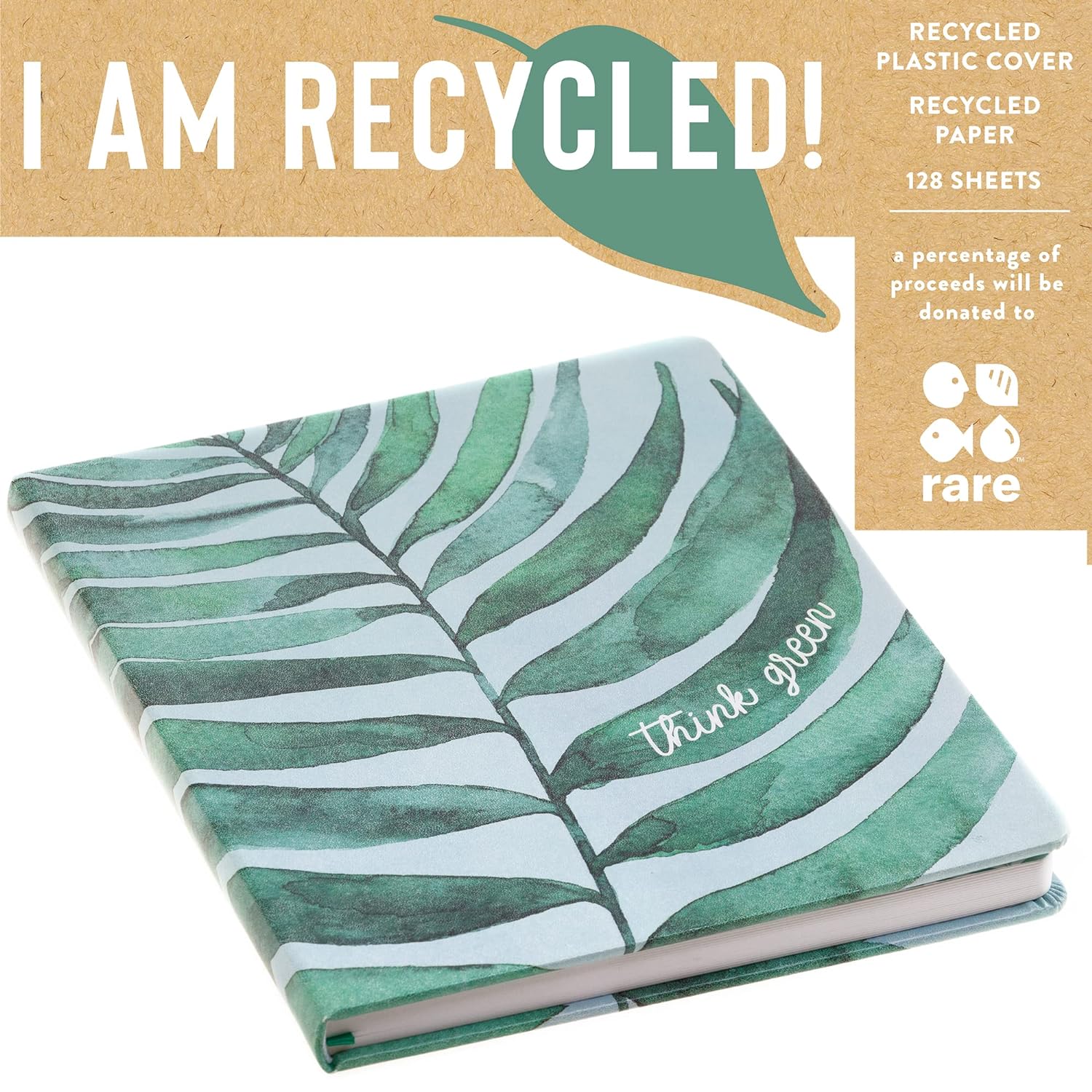 Eccolo Large Recycled Lined Journal Notebook with “Think Green” Embossed Hardcover, 256 Ruled Pages, Eco Friendly with Premium Recycled Paper, (8 x 10 inches