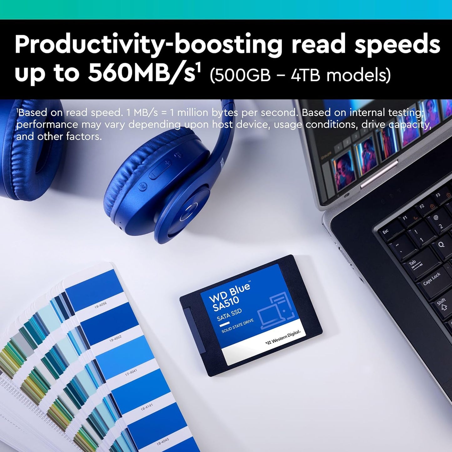 WD Blue SA510 500GB SSD, 2.5" SATA SSD, up to 560 MB/s, SSD 500GB, Includes Acronis True Image for Western Digital, Disk & Cloning Migration, Flexible backup & recovery, ransomware protection