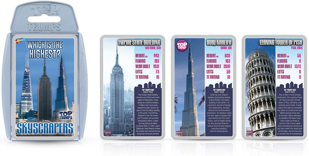 Top Trumps Skyscrapers Classics Card Game, learn facts about the Burj Khalifa, The Shard and the Empire State Building in this educational packed game, gift and toy for boys and girls aged 6 plus