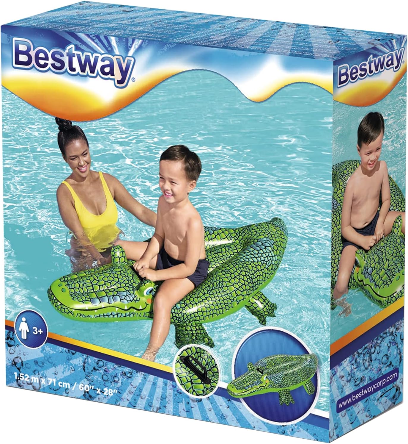 Bestway Buddy Croc Ride On, 5' Kids Inflatable Pool Float with Handles, Beach and Pool Toys for Kids, Green, One Size (41477)