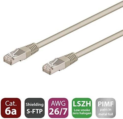 WP Cabling wpc-pat-6asf100 networking cable RJ45 Cat. 6 A, Double Shielded S-FTP PIMF, 100% Copper, 500 MHz Gigabit Ethernet LAN, LSZH, 10 M, Grey