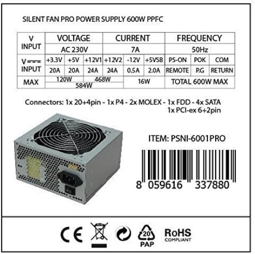 Alimentatore 600W Silent Fan Pro