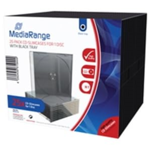 MediaRange Pack of 25 Slim CD Cases for 1 Disc with Black Tray