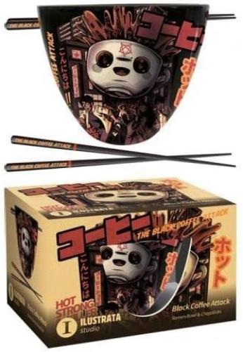 Pyramid International Ilustrata Ramen-Schüssel-Set mit Essstäbchen (schwarzer Kaffee-Design) in Geschenkbox – offizieller Merchandise-Artikel