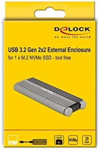 Delock External enclosure for M.2 NVMe PCIe SSD with SuperSpeed USB 20 Gbps (USB 3.2 Gen 2x2) USB Type-C socket - tool-free