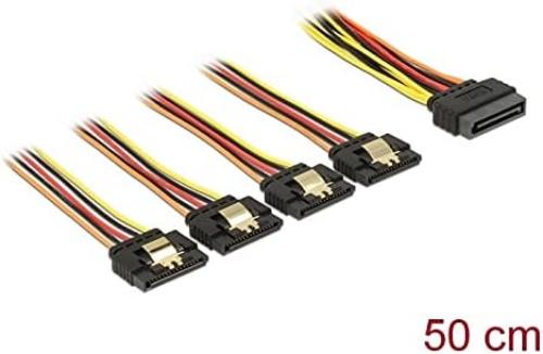 Delock Kabel SATA 15 Pin Strom Stecker mit Einrastfunktion > SATA 15 Pin Strom Buchse 4 x gerade 50 cm