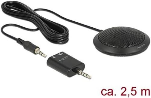 DeLOCK Condenser Table Microphone Omnidirectional for Conferencing, Skype, Meeting, Recording with 3.5 mm Jack Plug, Long Range 2.5 m Cable Length, 65873,Black