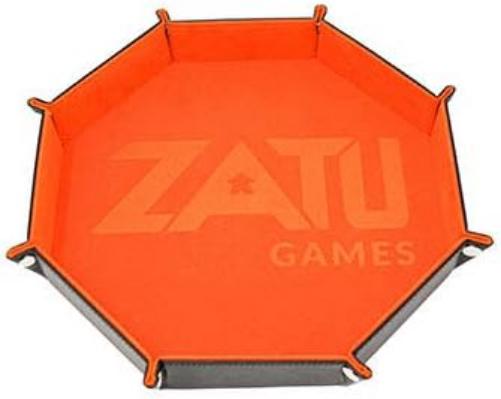 Zatu Games Plateau à dés en velours orange et cuir synthétique noir - Grand modèle octogonal - Utilisé pour les RPG, les donjons et les dragons et les jeux de table
