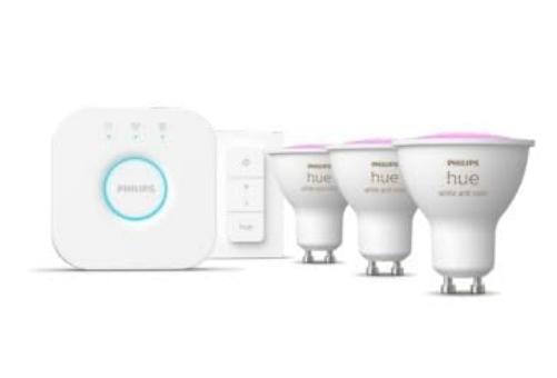 Philips Hue 4.2W GU10 Colour Smart LED 3-Pack Bulbs Starter Kit and Dimmer Switch