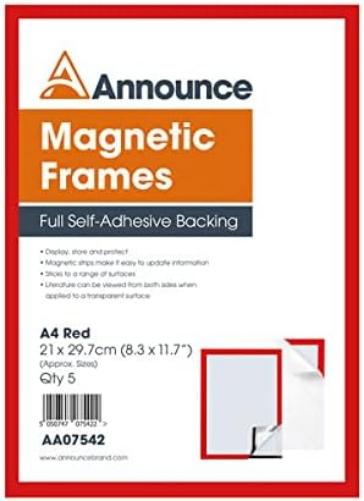 Announce Magnetic Frames A4 Red (Pack of 5) AA07542