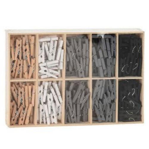 Houten Mini Knijpers Grijstinten 5 Kleuren
