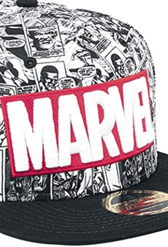 Marvel Logo and Comic Pattern Snapback Baseball Cap, Grey (Grey Grey), One Size