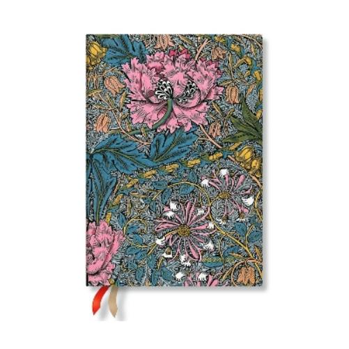 Morris Pink Honeysuckle (William Morris) Midi 18-month Horizontal Softcover Flexi Dayplanner 2025 (Elastic Band Closure)