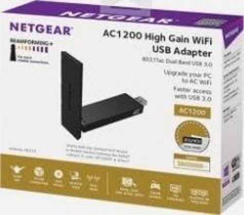 NETGEAR A6210-100PES AC1200 802.11ac Dual Band (300/867 Mbps) High Gain Wi-Fi USB 3.0 Adapter, Black