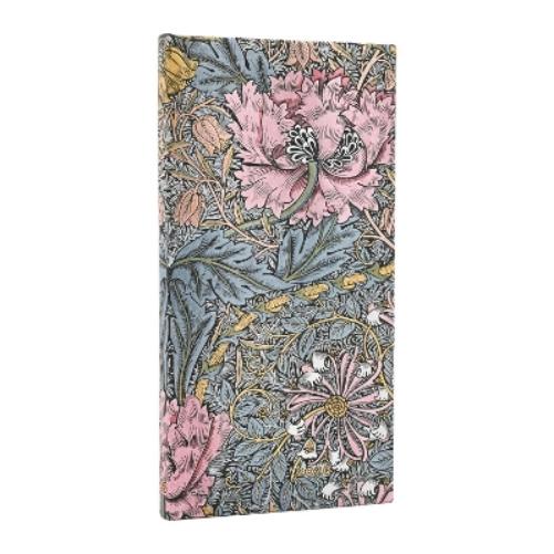 2026 Morris Pink Honeysuckle (William Morris) Slim 12-month Horizontal Hardcover Flexi Dayplanner 2026 (Elastic Band Closure)