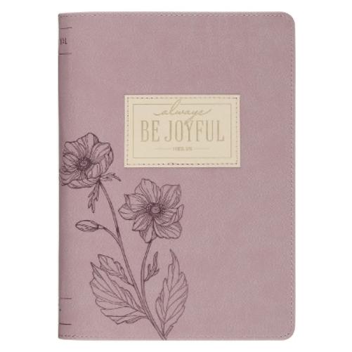 Christian Art Gifts Inspirational Zippered Journal, Be Joyful Wide Ruled Notebook, 1 Thessalonians 5:16 Bible Verse, Dusty Mauve Vegan Leather, 336 Lined Pages W/Scripture, (9" X 6.4" X .9")