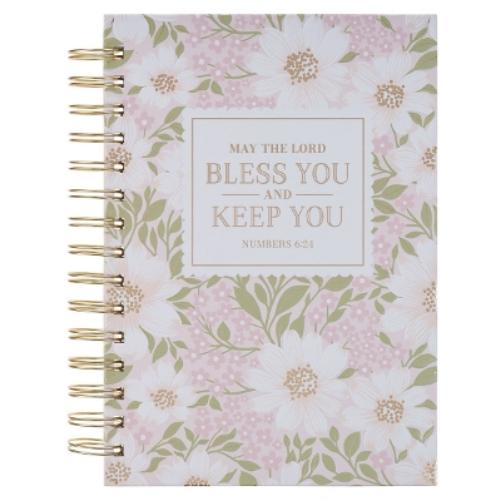 Christian Art Gifts Inspirational Journal, Bless You and Keep You Wide Ruled Notebook, Numbers 6:24 Bible Verse, Pink Floral, 192 Lined Pages W/Scripture, (8.4" X 6.4" X 1")