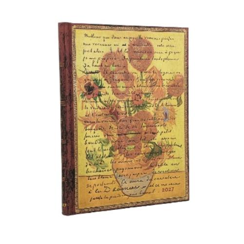 2027 Van Gogh, Sunflowers (Embellished Manuscripts Collection) Ultra 12-Month Hardcover Dayplanner (Elastic Band Closure) Horizontal