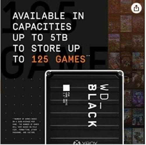 WD_BLACK P10 5TB Game Drive, Portable External Hard Drive, Speeds Up to 130 MB/s, Works With Console, PC, Playstation, Xbox, Save Up to 125 games, Portable Game Drive, Black