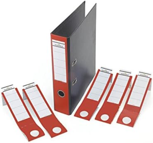 Durable Ordofix Self-Adhesive Spine Labels | Ideal for Lever Arch Files and Folders | Red | Pack of 10 | 60 mm Width