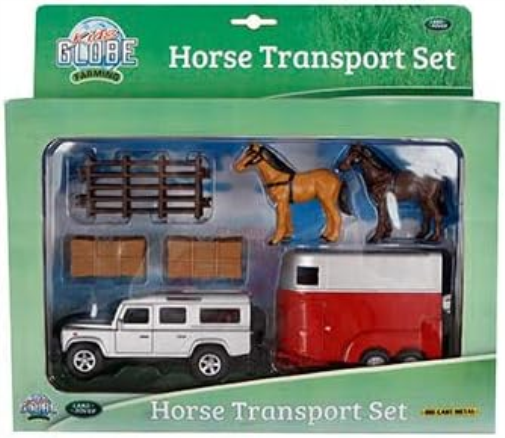 Kids Globe Land Rover with Horse Trailer and Accessories Pull Back Toy Vehicle